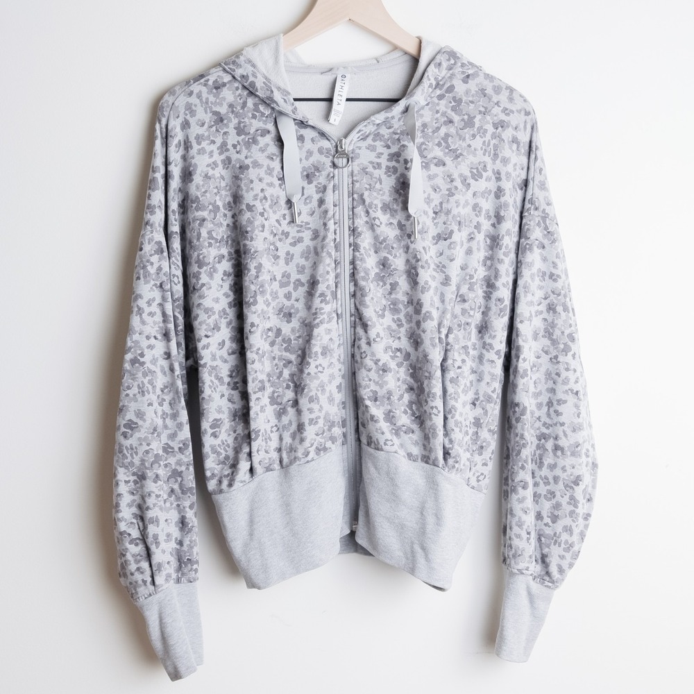 Athleta Heather Gray Leopard-Print Zip Hoodie